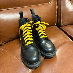 Dr. Martens Kids Black Boots with Bright Yellow Laces